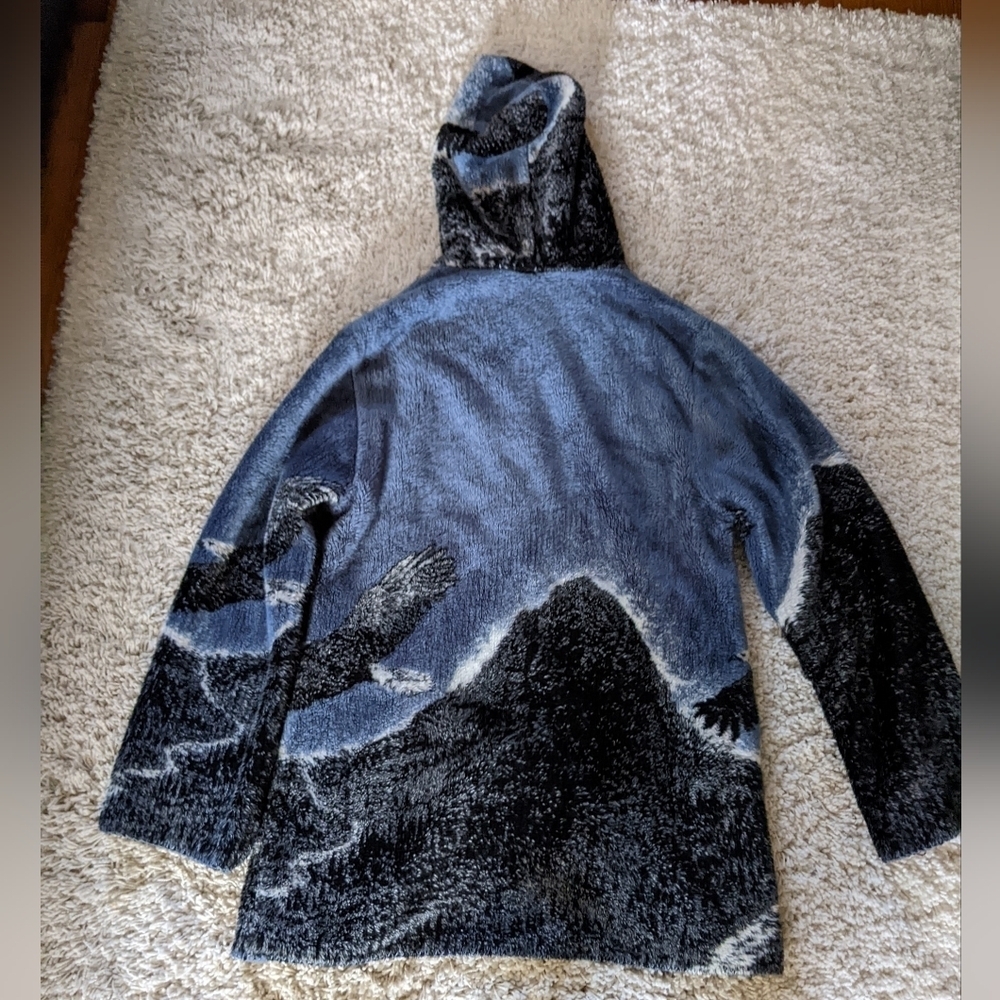 Alpine Studio Hooded Fleece Jacket Eagle Blue and Black Medium - Picture 2 of 6
